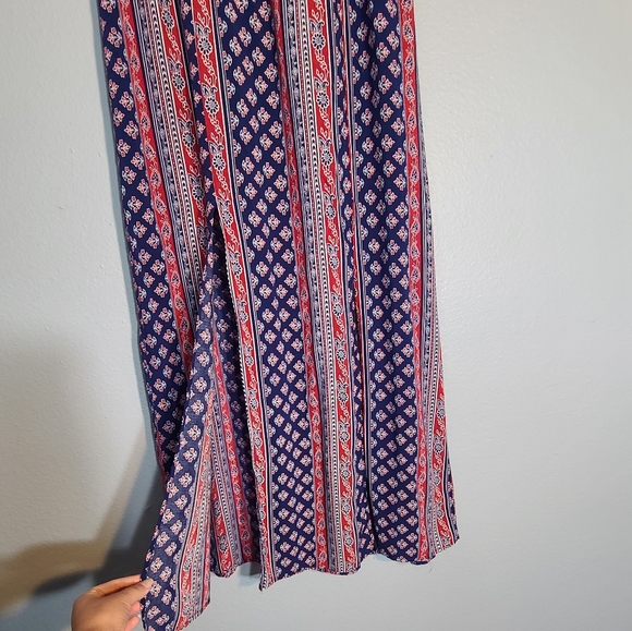 F21 Boho Red Blue Tribal 2 Slit Maxi Skirt - M - Picture 2 of 5